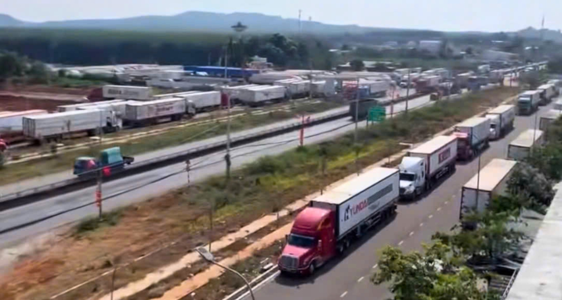 Hàng trăm xe container chở sầu riêng ùn ứ tại Dầu Giây - Nguồn ảnh: vietnamnet.vn
